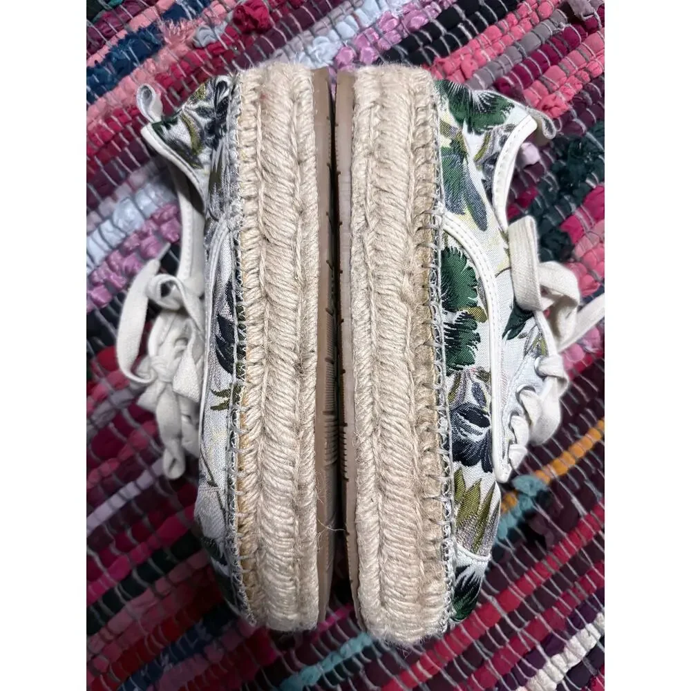 J SLIDES anthropologie cloth leather leaf embroidered espadrilled sneaker shoes